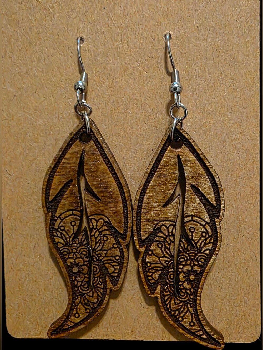 Handcrafted Wooden Leaf Dangle Earrings